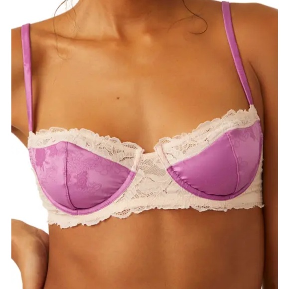 Free People Spring Fling Lace & Jacquard Underwire Bra Radient Orchid Combo 32A - Picture 3 of 12